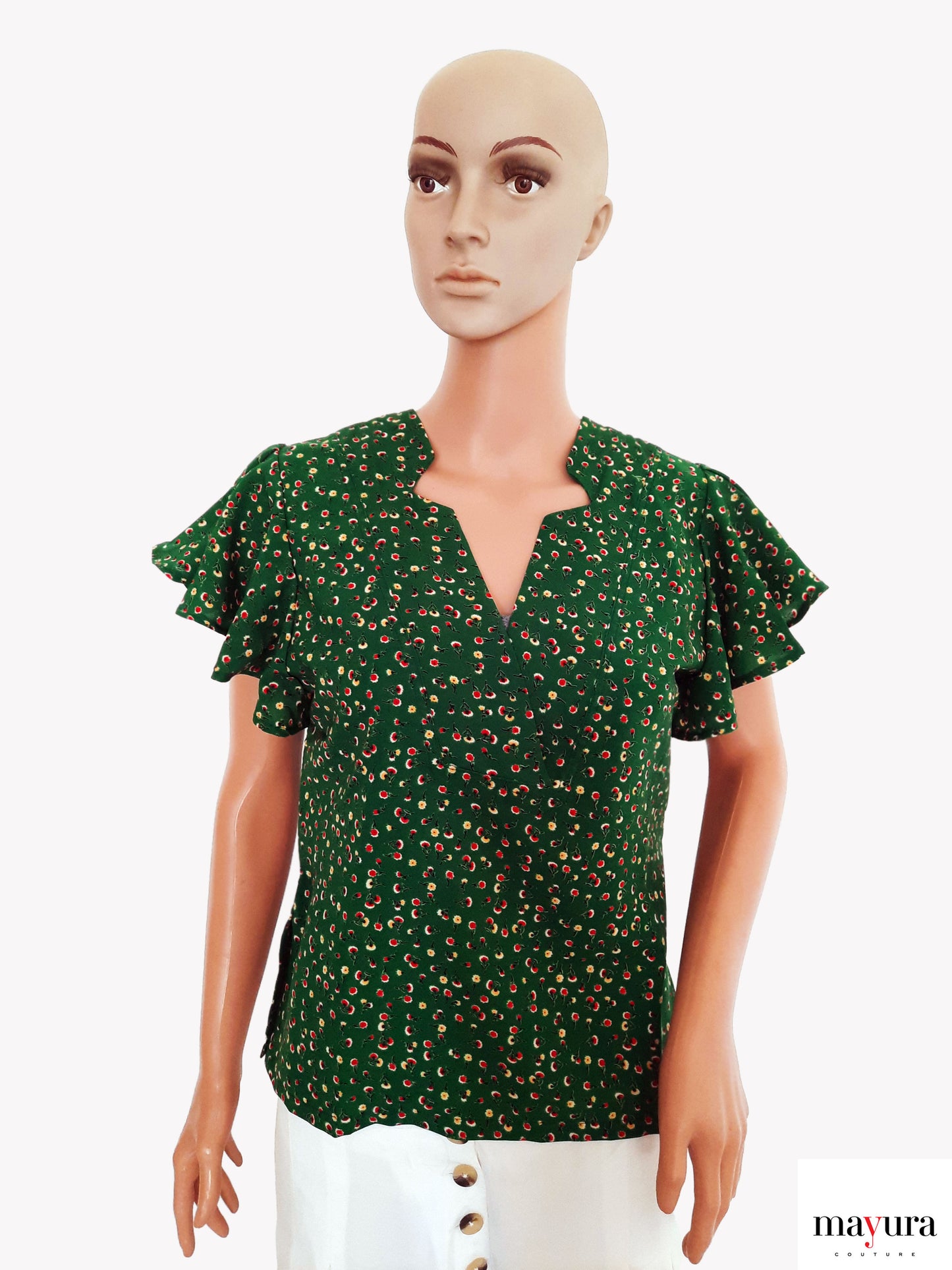 Forest Green Flutter Sleeve Top