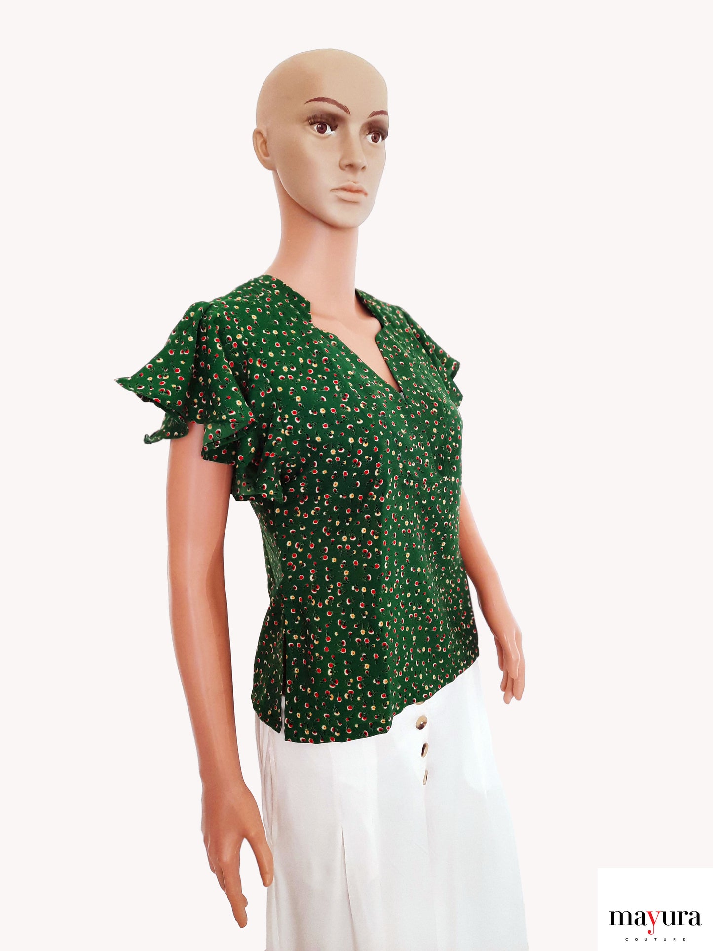 Forest Green Flutter Sleeve Top