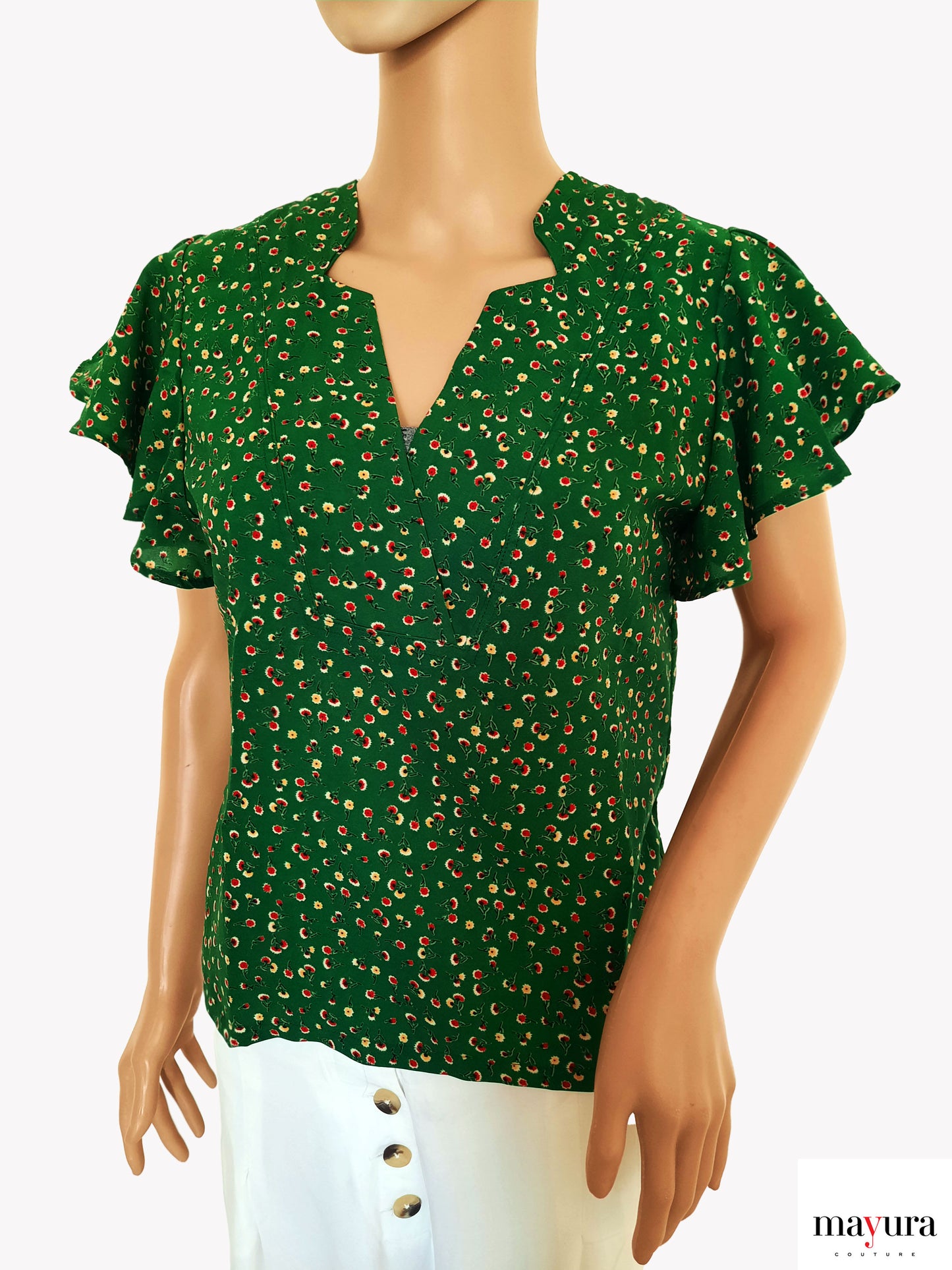 Forest Green Flutter Sleeve Top