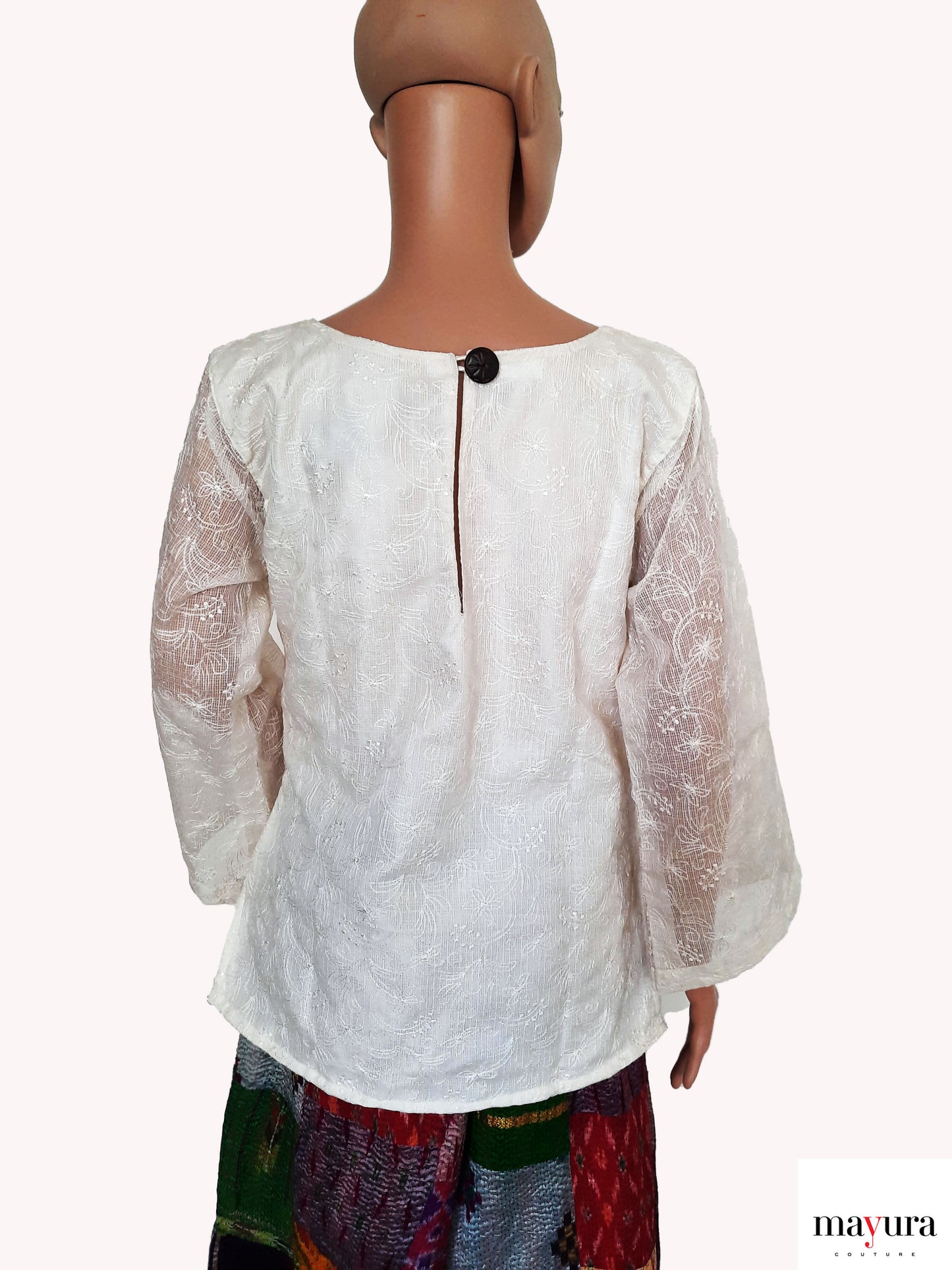 Ethereal White Embroidered Cotton-Linen Top