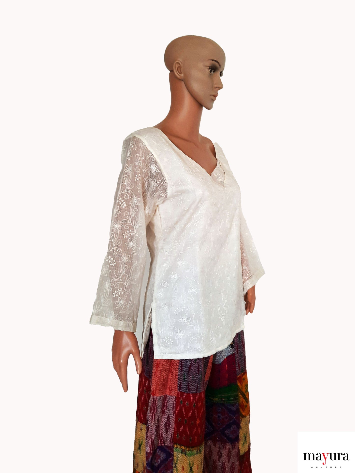 Ethereal White Embroidered Cotton-Linen Top