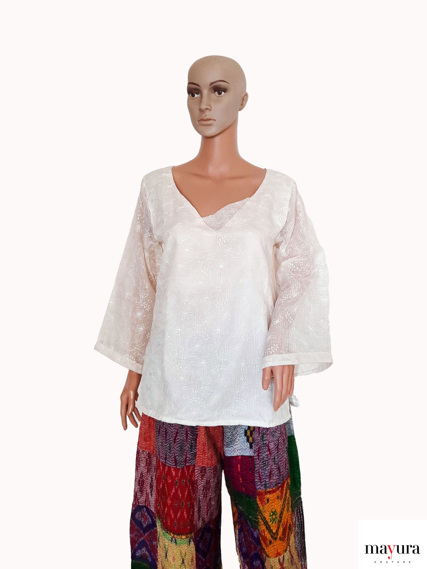 Ethereal White Embroidered Cotton-Linen Top