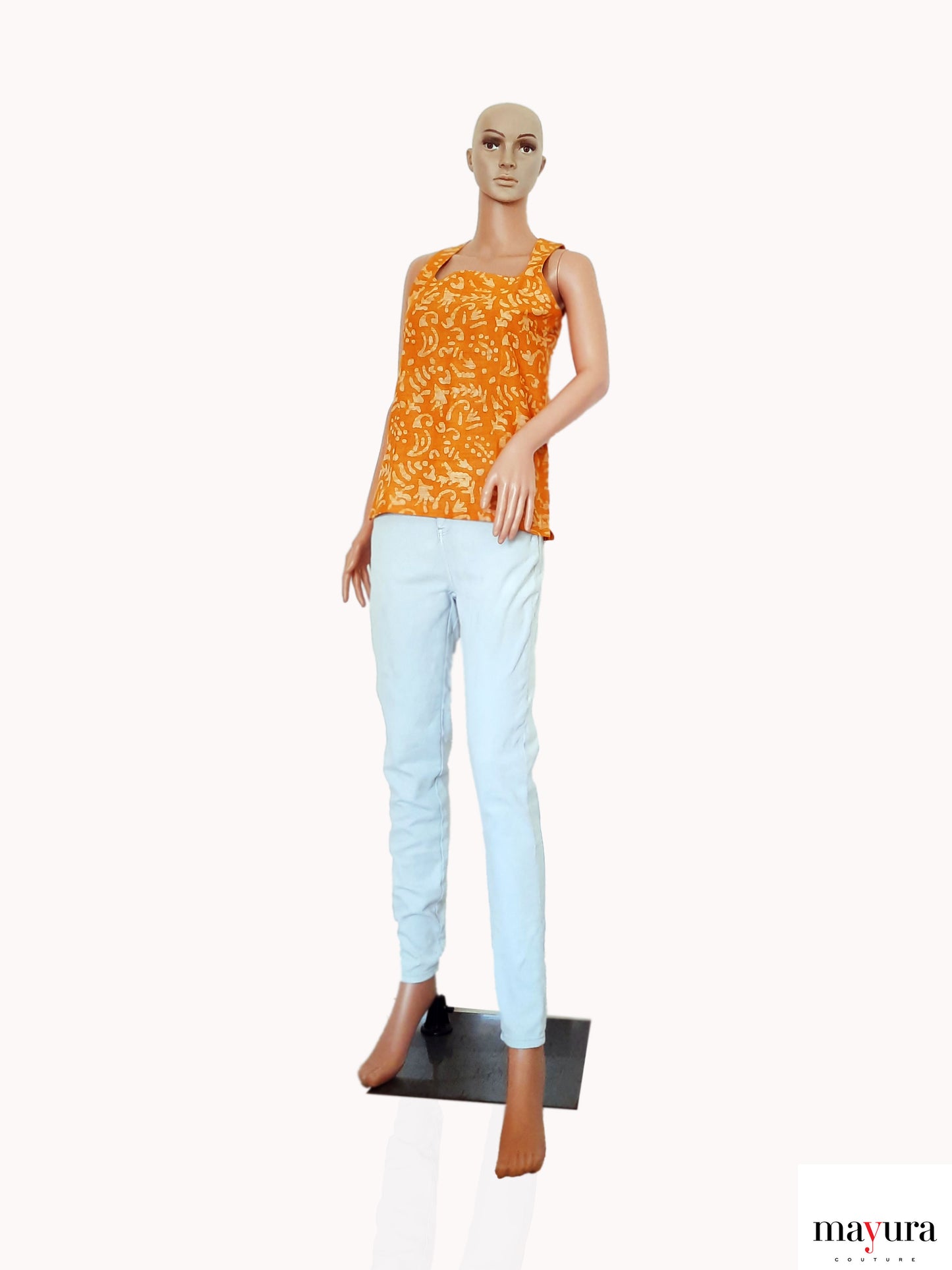 Ripe Mango Batik Top with Square Neckline
