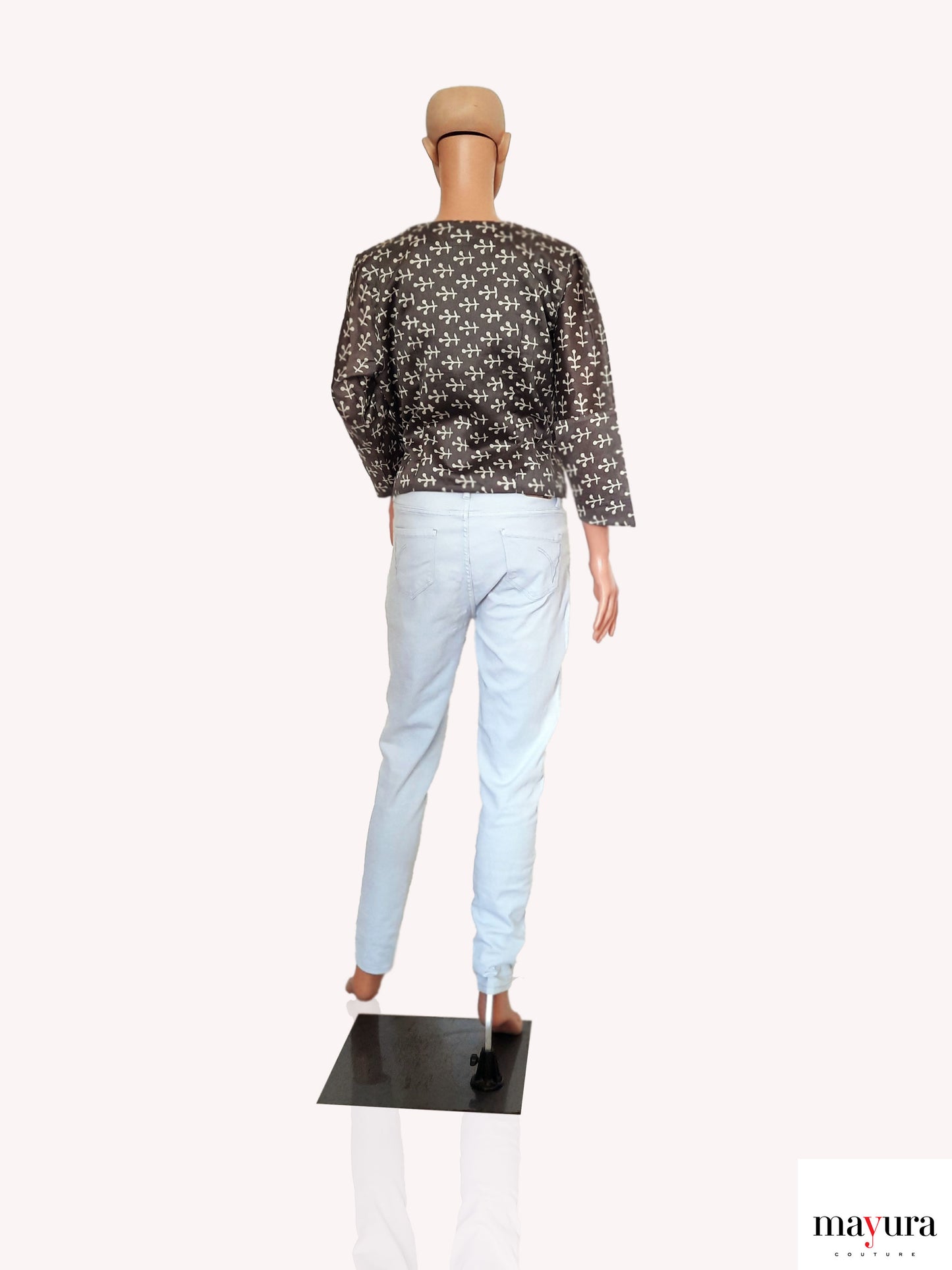 Artisanal Grey Printed Open Coat