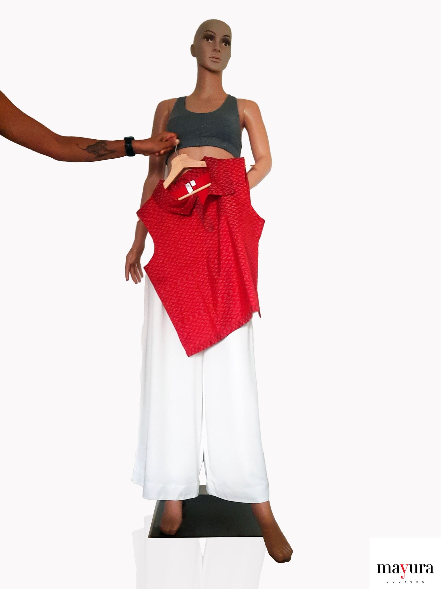 Luxe Red Ikat Silk Top with Statement Collar