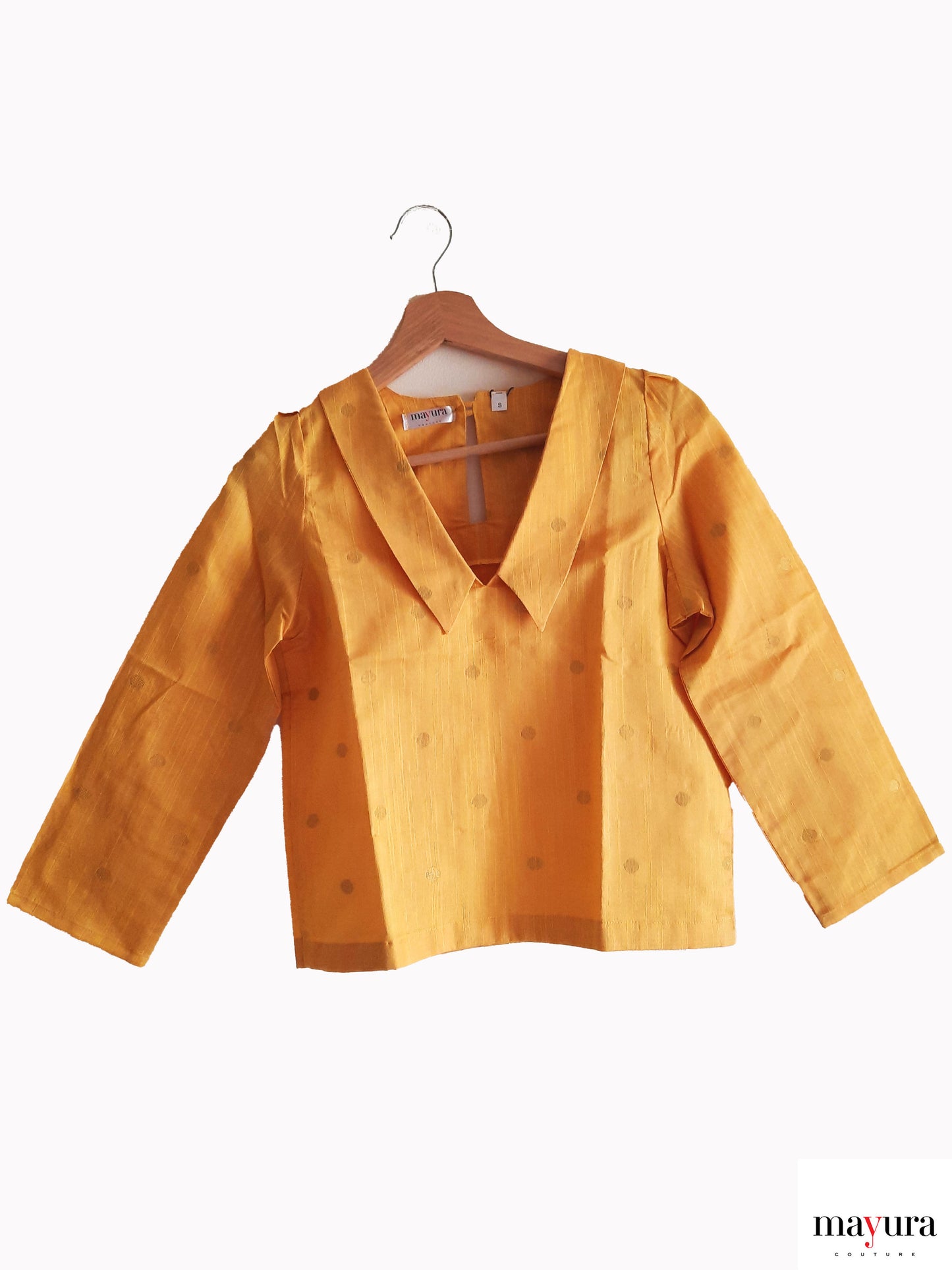 Aurora Yellow Cotton Silk Top with Notched Collar
