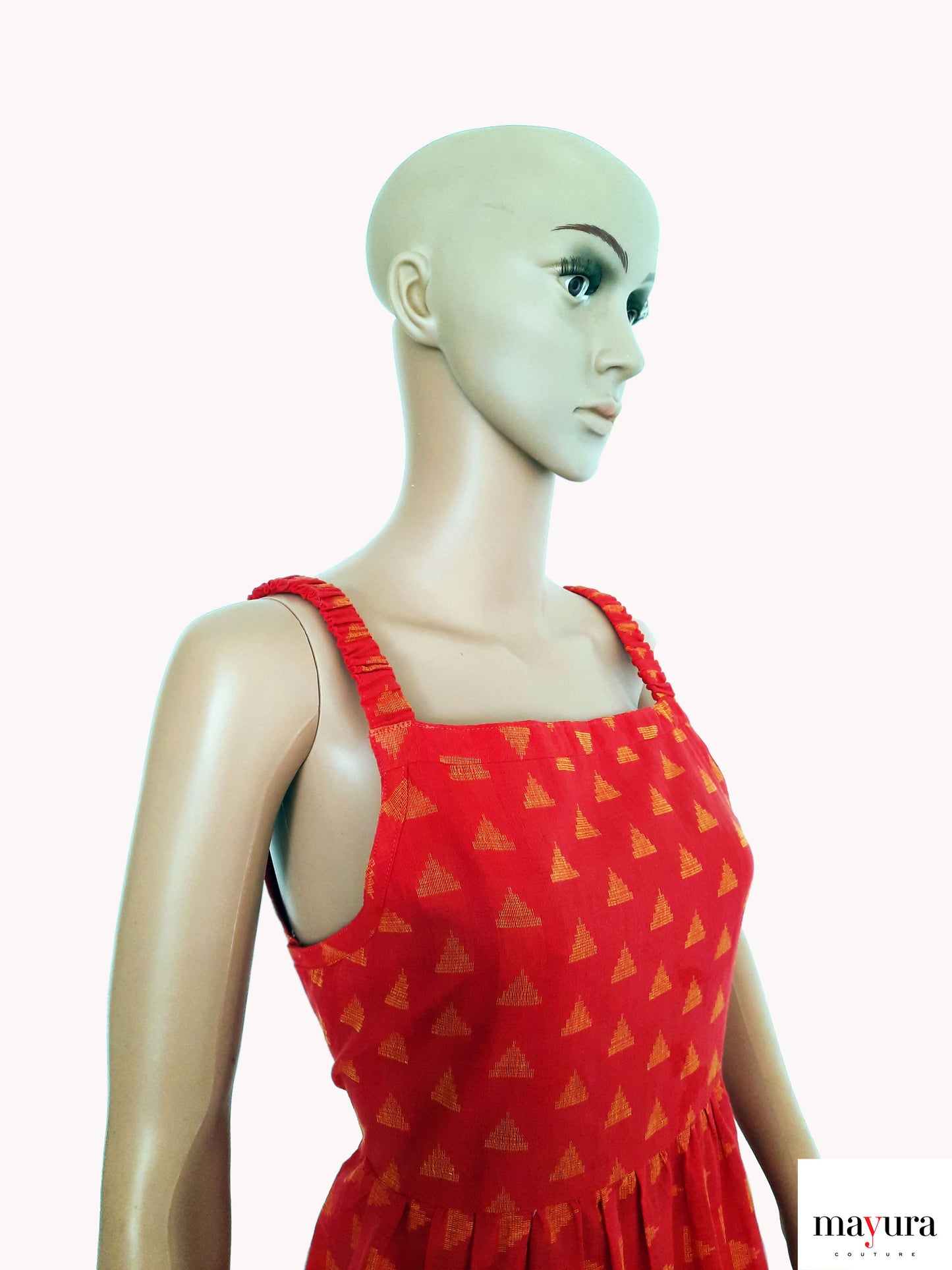 Red Layered Ruffle Dress with Embroidery
