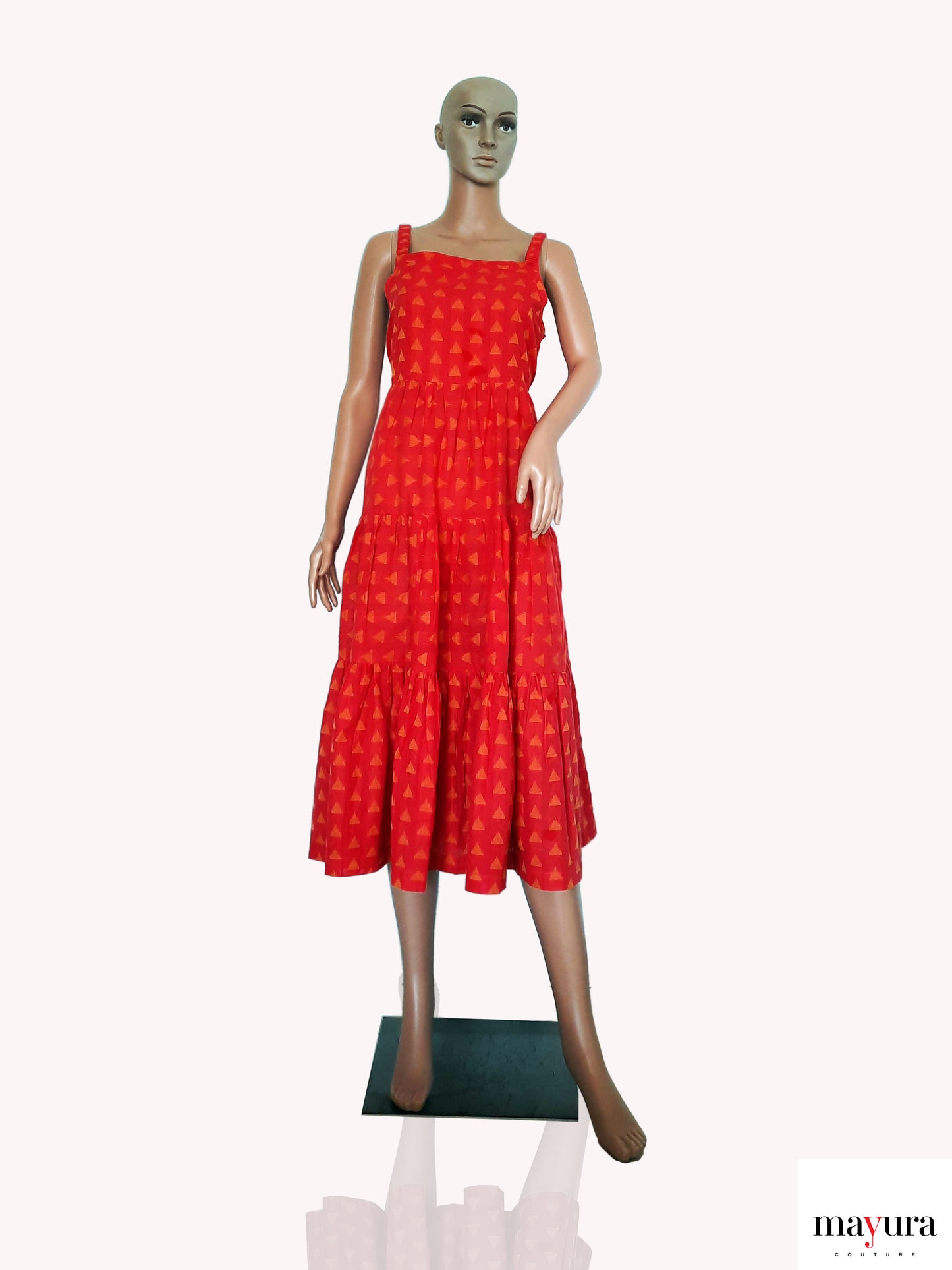 Red Layered Ruffle Dress with Embroidery
