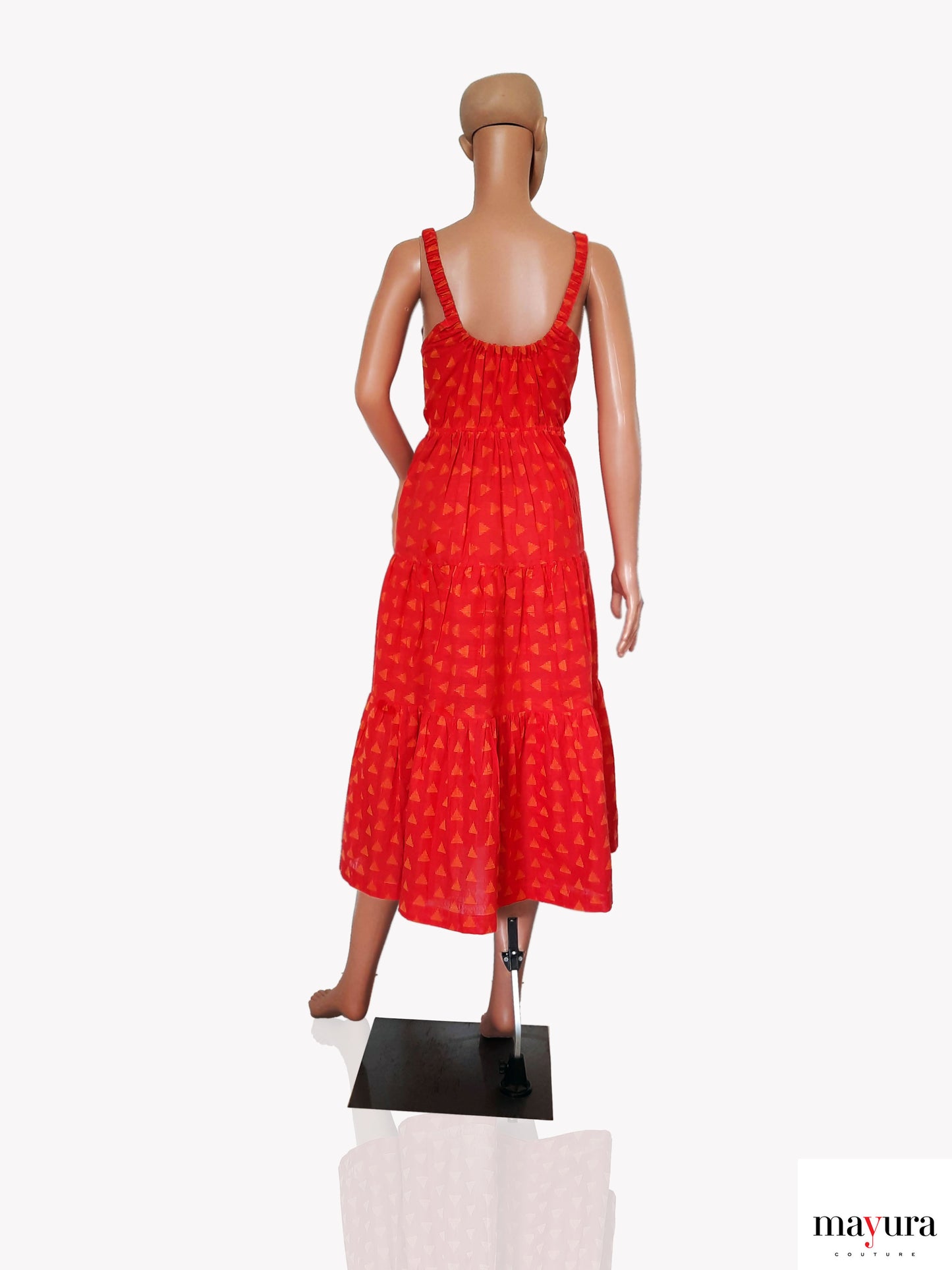Red Layered Ruffle Dress with Embroidery
