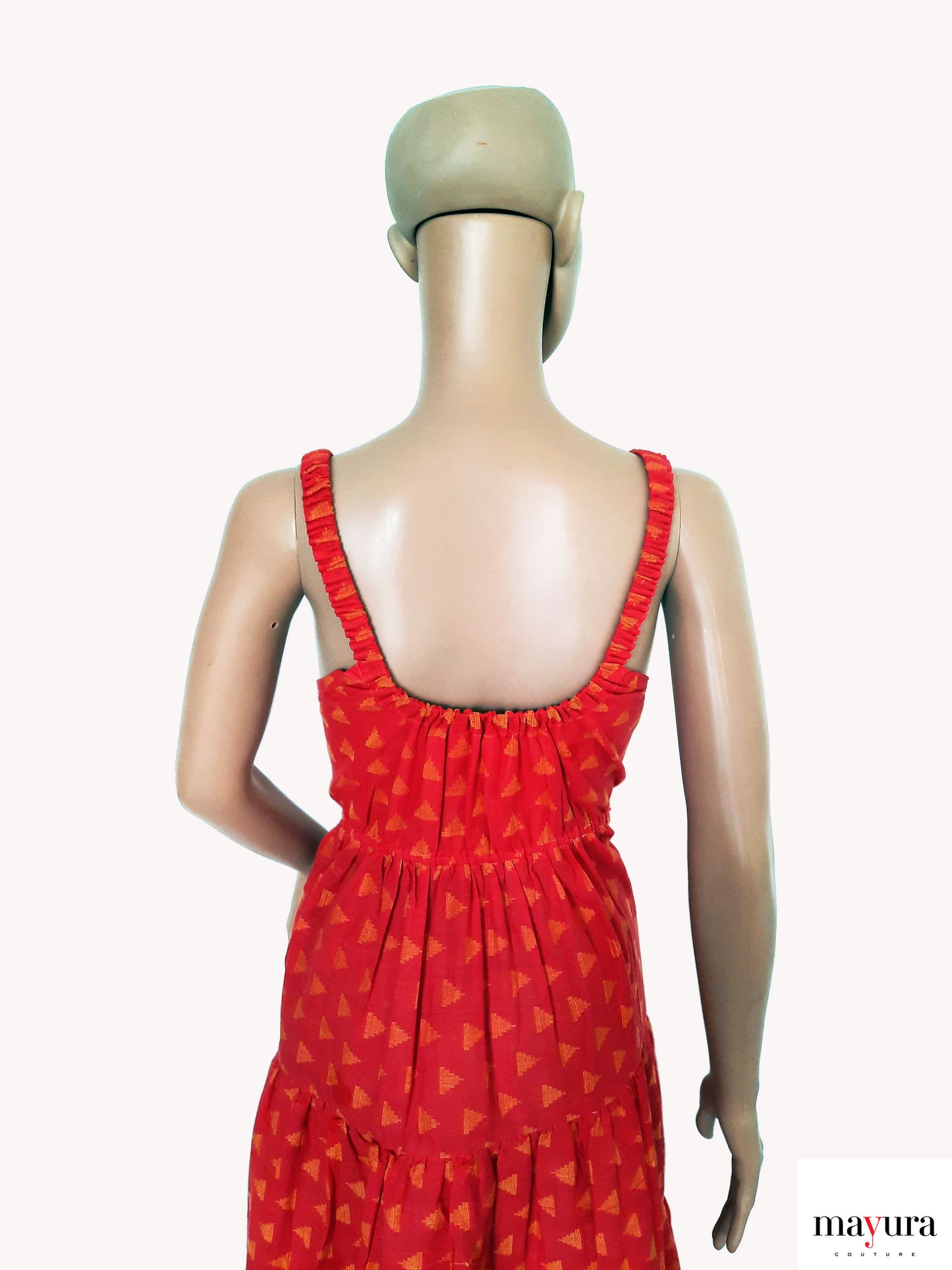 Red Layered Ruffle Dress with Embroidery