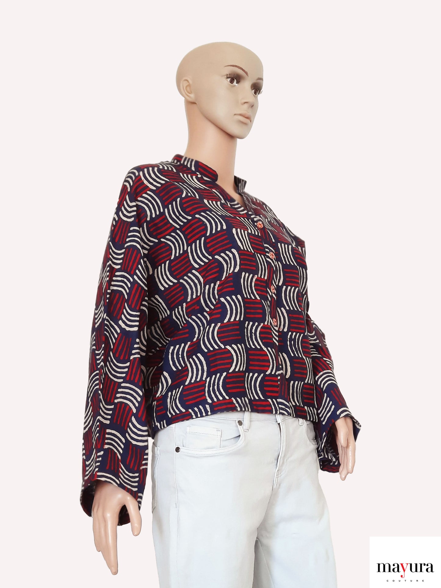 Indigo Block Print Baggi Sleeve Shirt