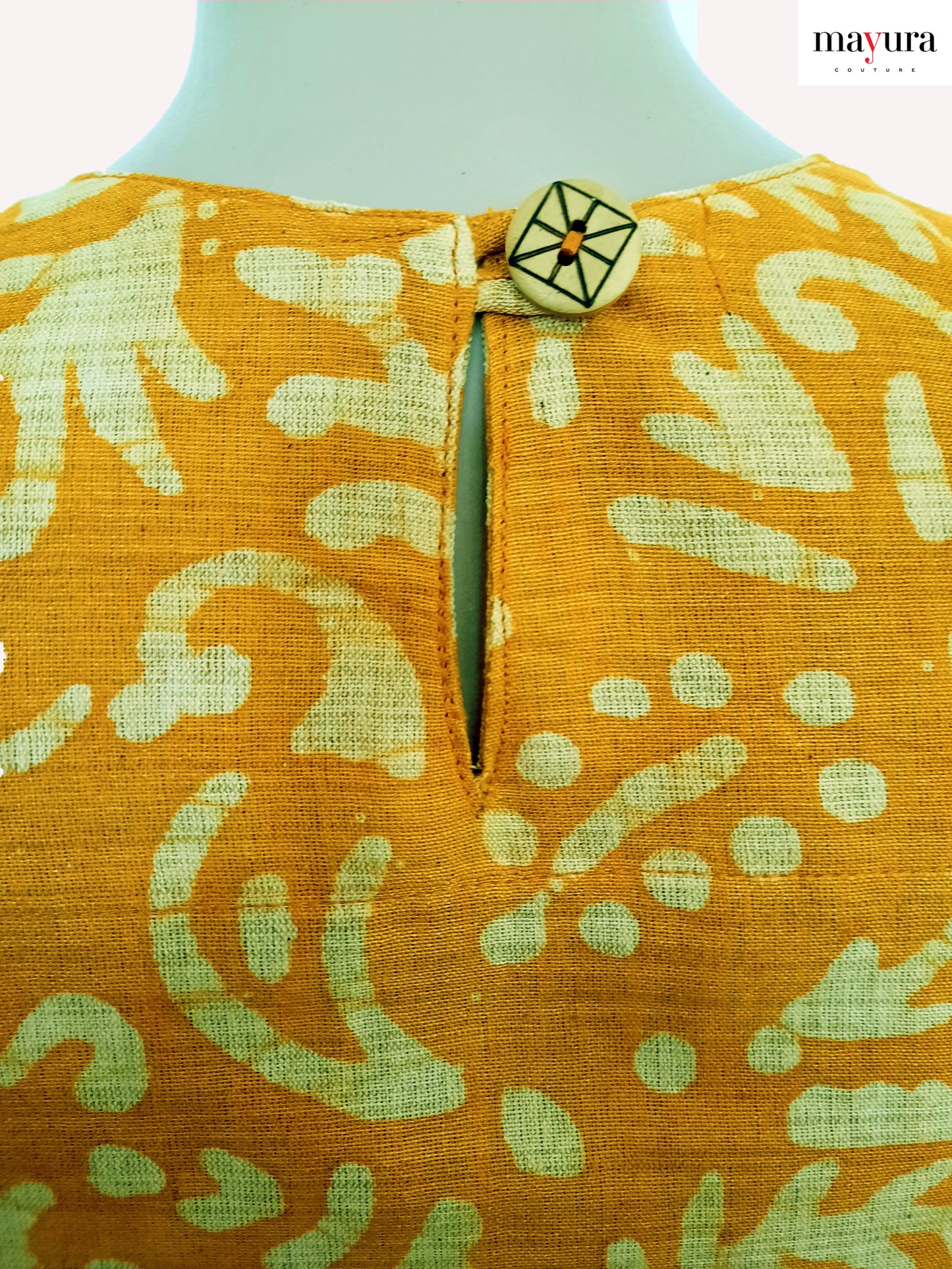 Ripe Mango Batik Top with Square Neckline