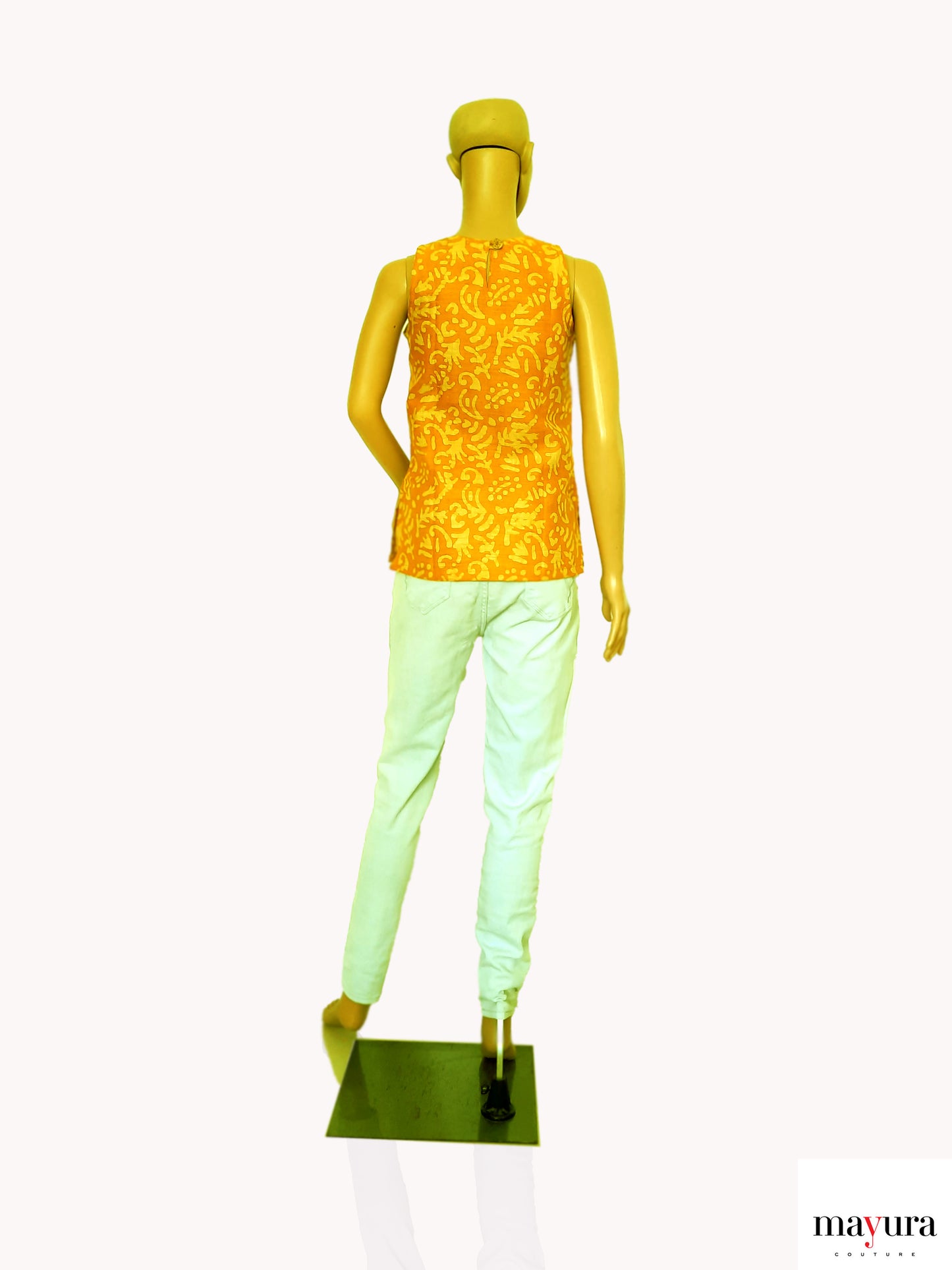 Ripe Mango Batik Top with Square Neckline