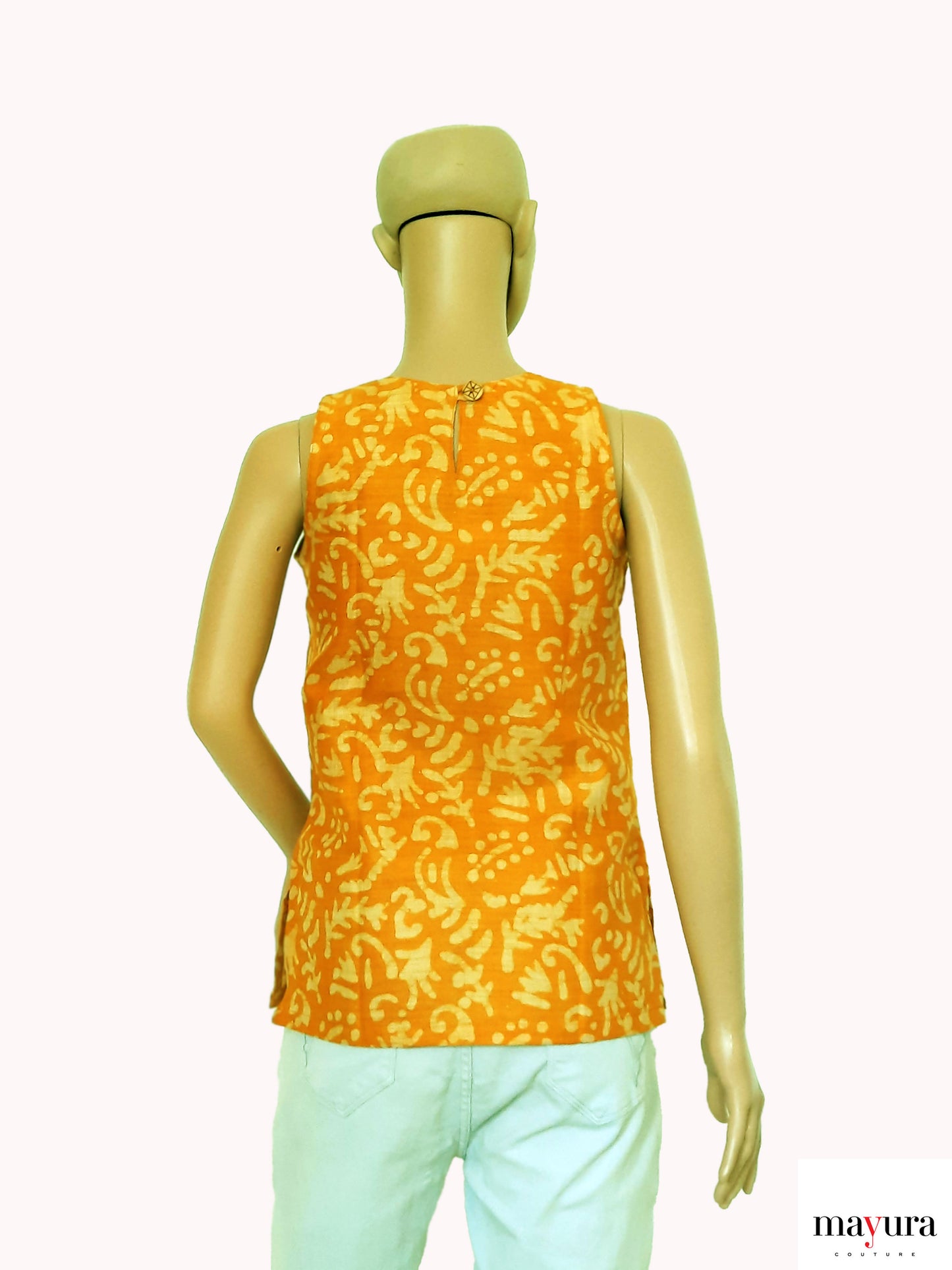 Ripe Mango Batik Top with Square Neckline