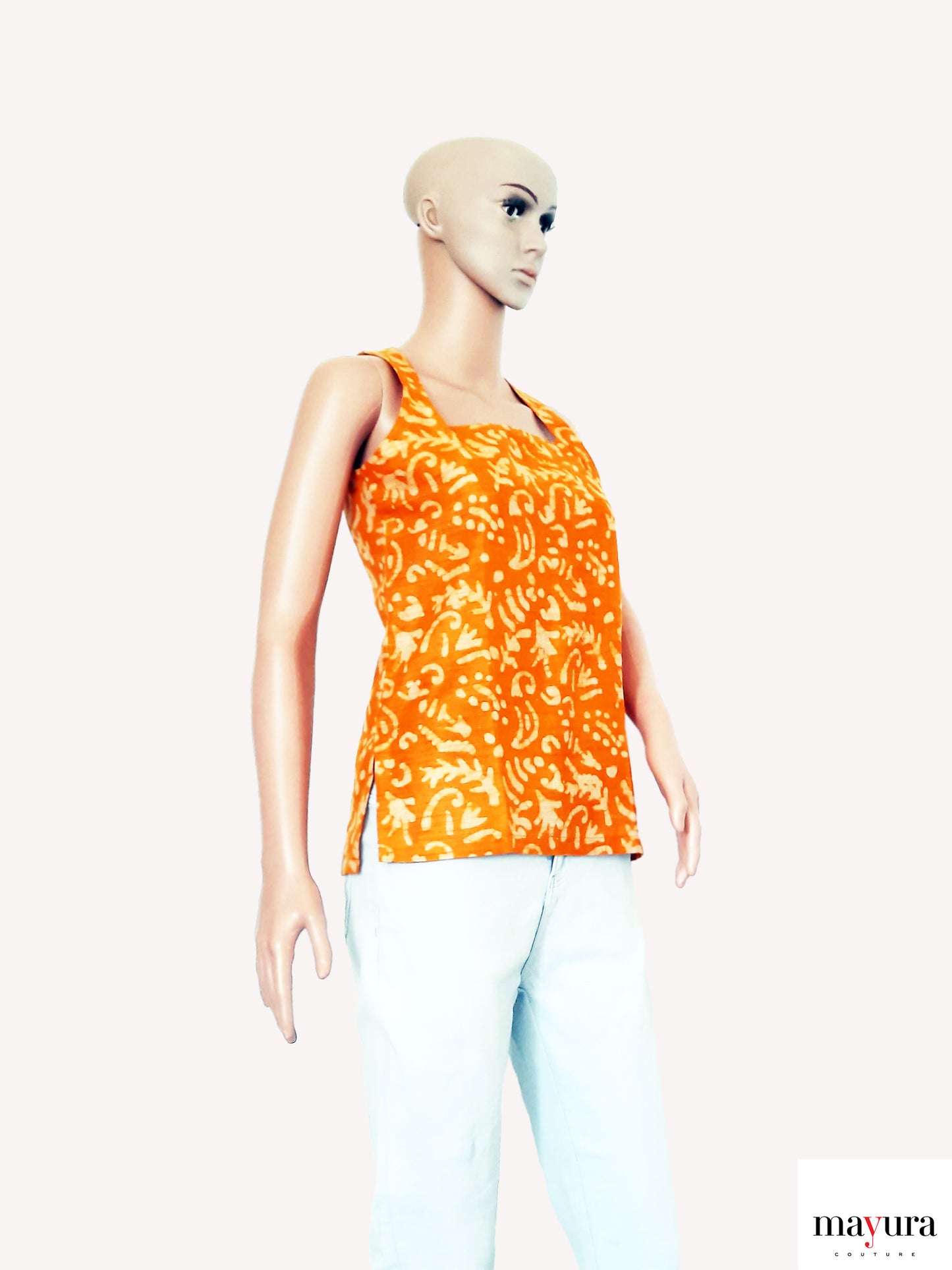 Ripe Mango Batik Top with Square Neckline
