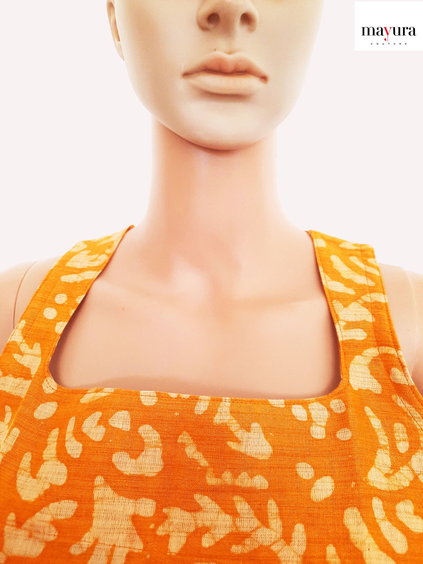 Ripe Mango Batik Top with Square Neckline