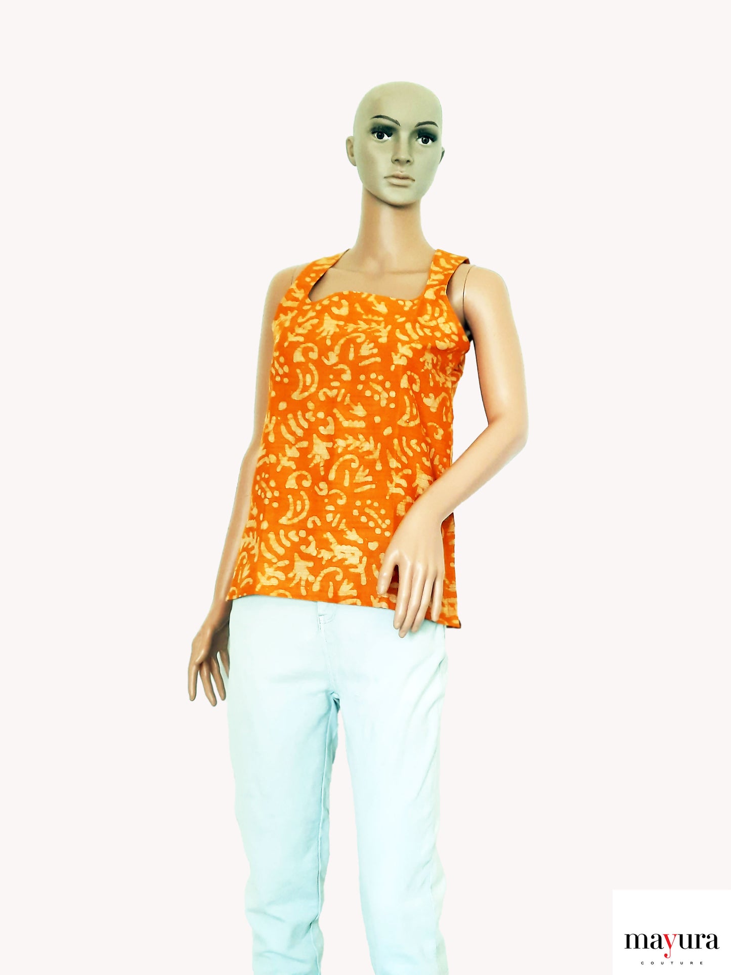 Ripe Mango Batik Top with Square Neckline