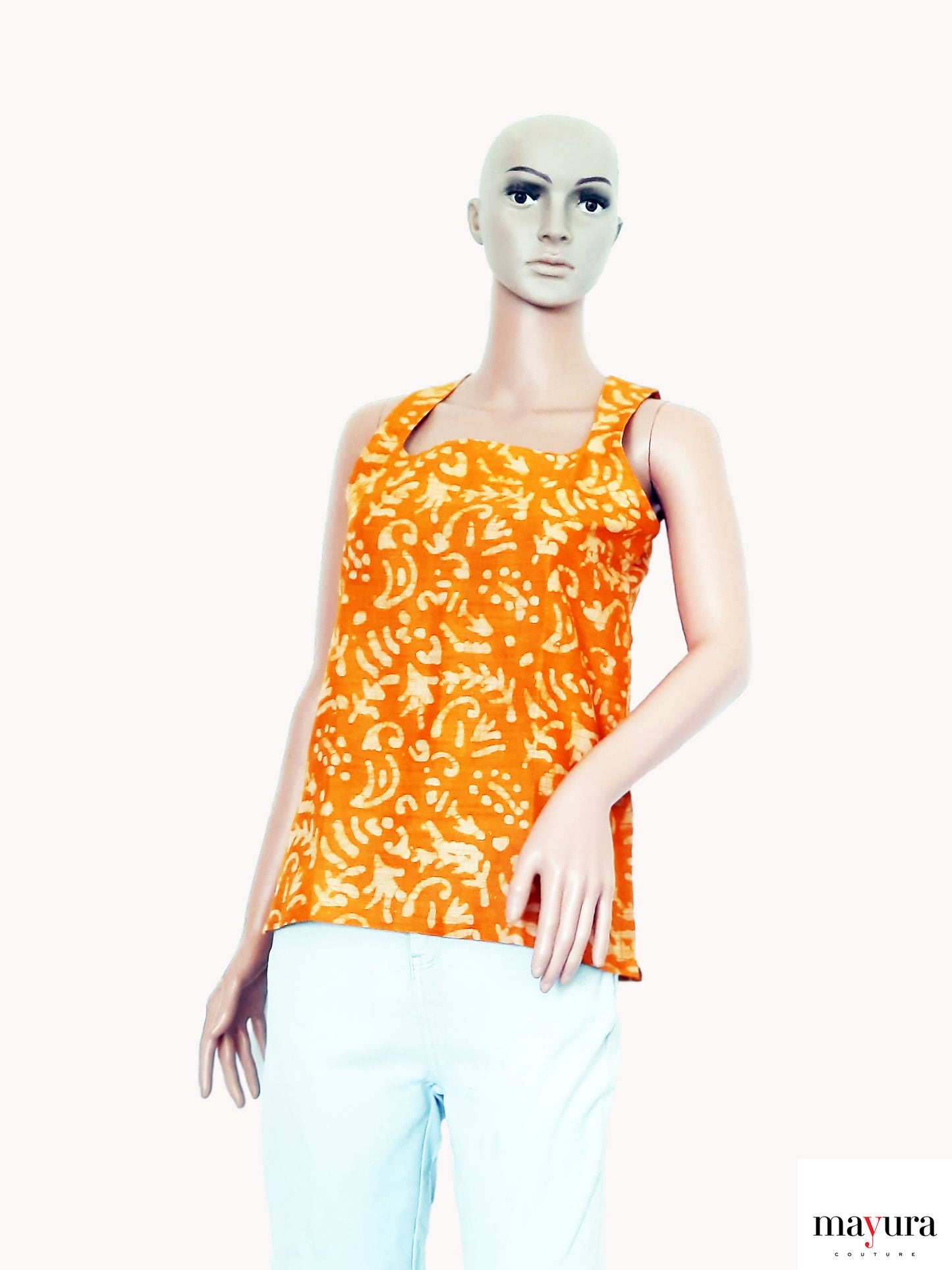 Ripe Mango Batik Top with Square Neckline