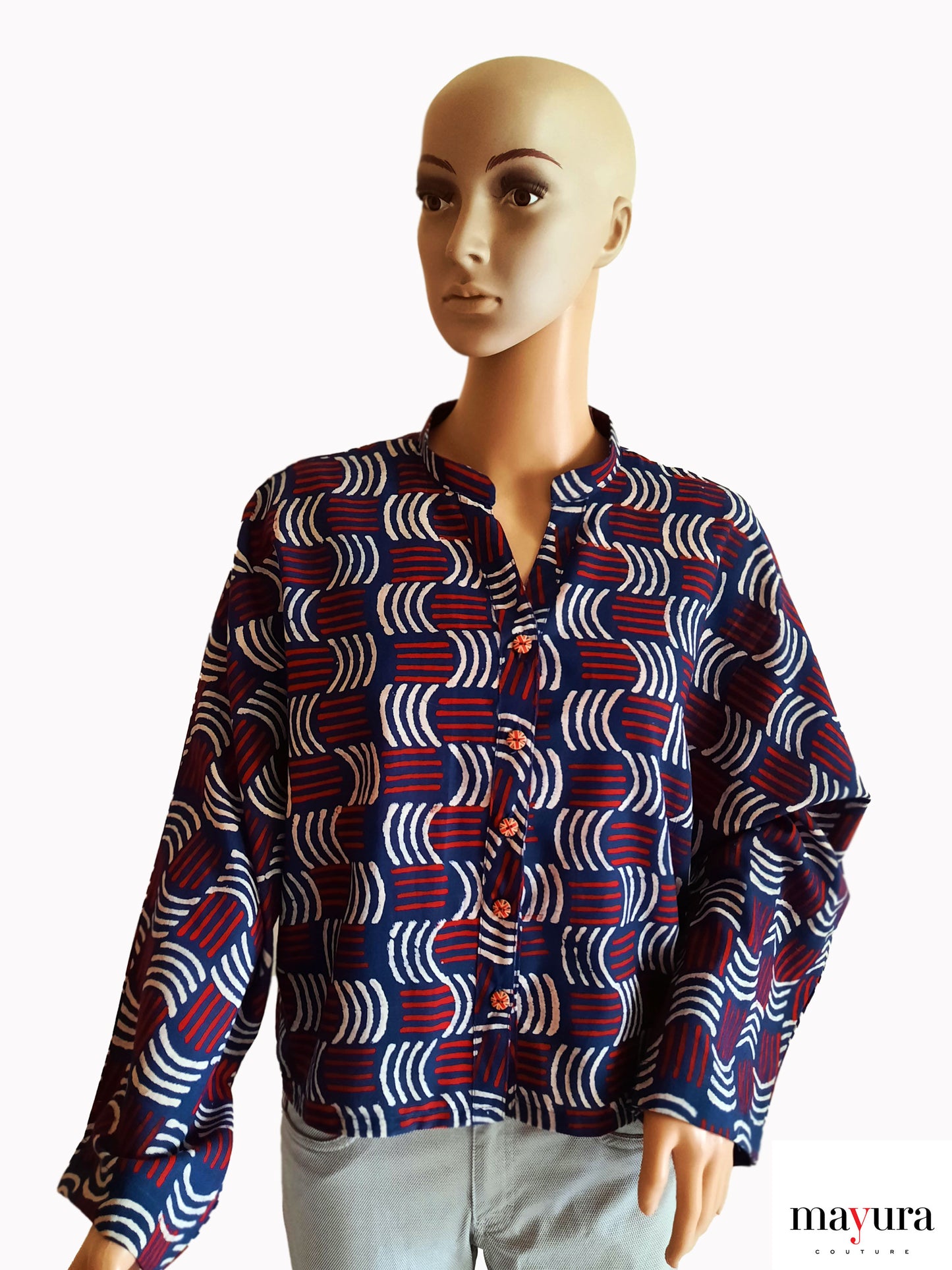 Indigo Block Print Baggi Sleeve Shirt