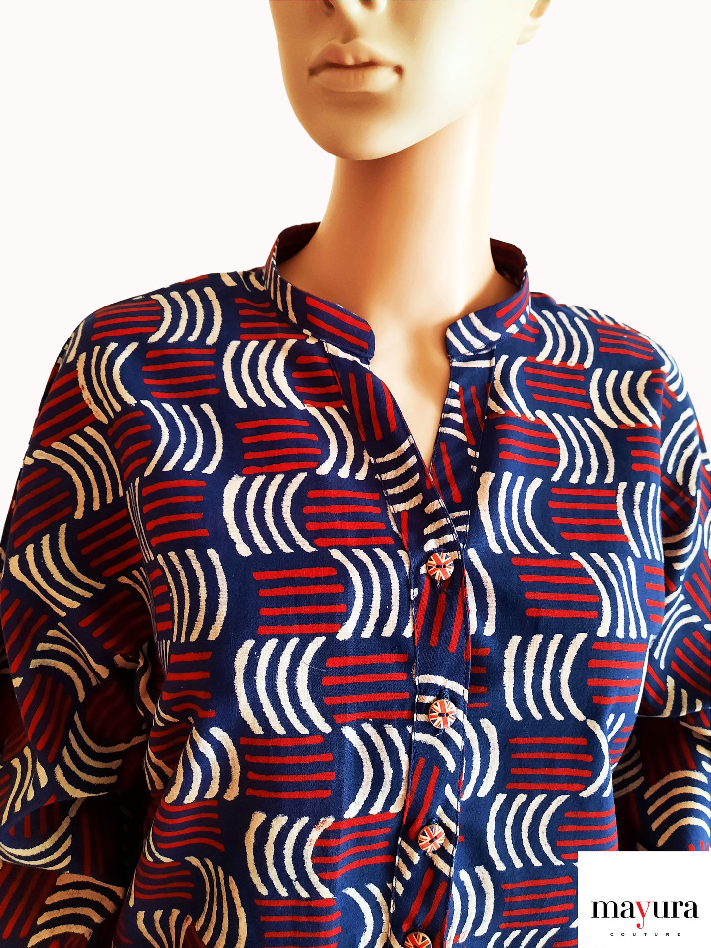 Indigo Block Print Baggi Sleeve Shirt